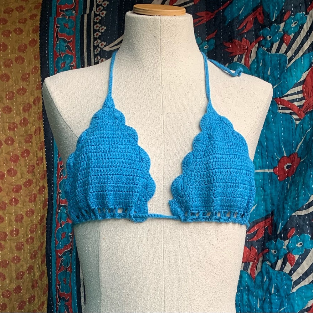 True Religion Blue Crochet Bikini Top